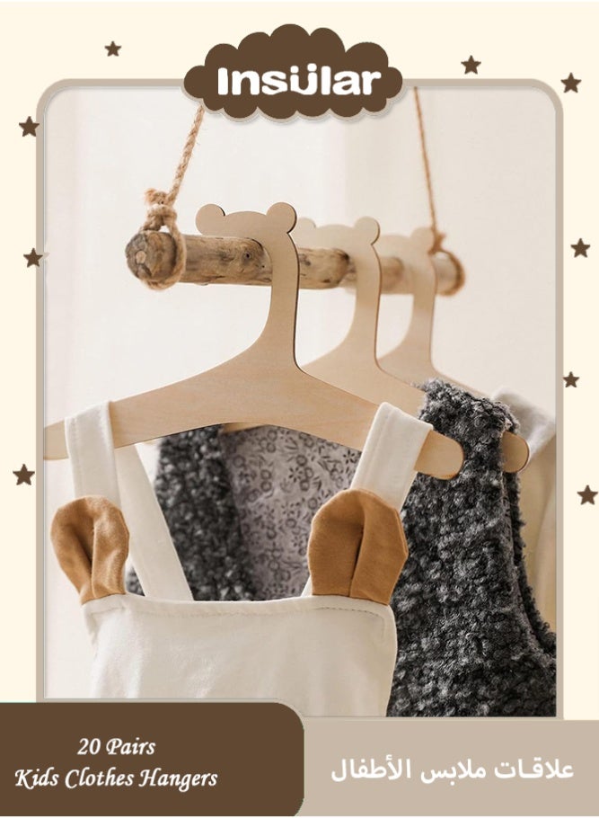 insular 20Pcs Wooden Baby Hangers, Bear Shaped Kids Clothes Hangers for Toddler Closet Organization, Natural Wood Non-Slip Hangers for Nursery, Cute Children‘s Clothing Hangers - Image 1